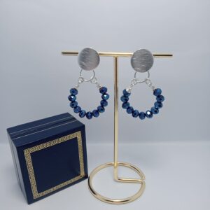 Aros Silver Piedras Facetadas Azul Metálico